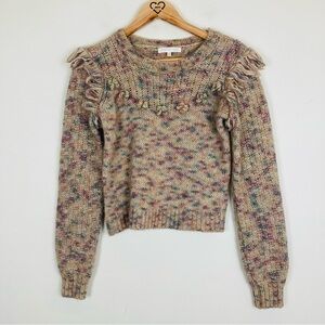 LoveShackFancy tan, cream and pink sweater with textured details & puff sleeve.
